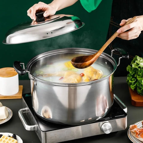 Kitchen Saucepan Stainless Steel Soup Pot Binaural Handle with Lid Stockpot Deepened Stewed Pot Dormitory