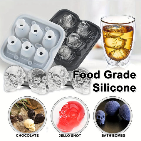 Skull Ice Ball Mold Silicone 3D Flexible Ice Cube Trays BPA Free Ice Trays For Freezer Horror Skull Head Cocktail Ice Ball Maker