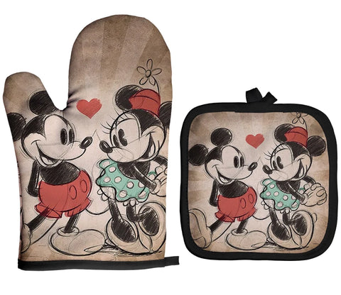 Mickey and Minnie Baking Gloves Cartoon Insulation Mat Pink Microwave Oven Mitt Anti-heat Cooking Potholders Kitchen Accessories