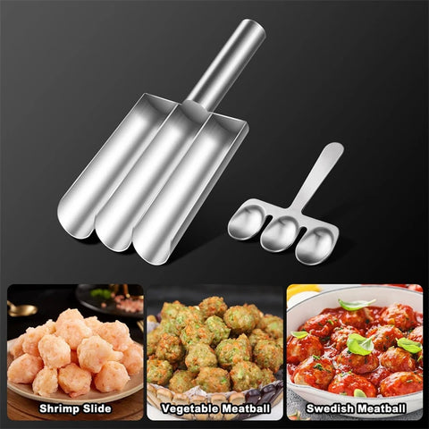 LMETJMA Stainless Steel Meatball Maker Kitchen Meatball Scoop Ball Maker Triple Fishball Meatball Shrimp Ball Maker Tool JT246