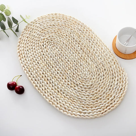 Round Natural Corn Wool Woven Placemat Thickened Insulation Tea Mat Heat-Resistant Casserole Mat Kitchen Supplies 1Pcs