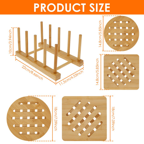 4Pcs Bamboo Trivet Mat Heat Resistant Trivet Hot Pads Natural Bamboo Wood Trivet Reusable Hot Pan Mat Wood Hot Dish Mat Hot Bowl