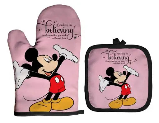 Mickey and Minnie Baking Gloves Cartoon Insulation Mat Pink Microwave Oven Mitt Anti-heat Cooking Potholders Kitchen Accessories