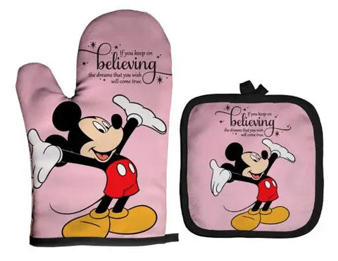 Mickey and Minnie Baking Gloves Cartoon Insulation Mat Pink Microwave Oven Mitt Anti-heat Cooking Potholders Kitchen Accessories