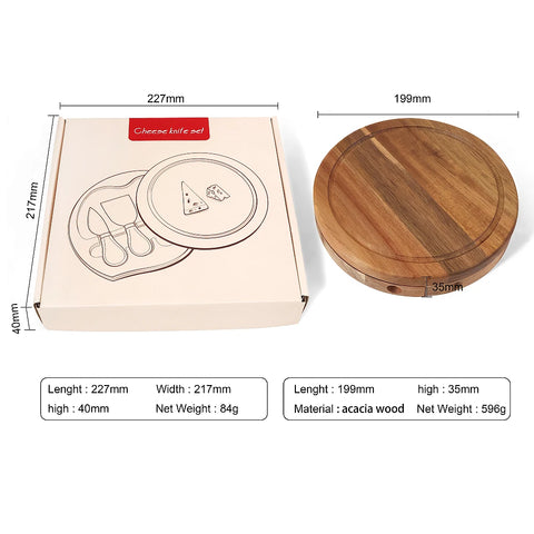 Cheese Board and Knife Set Serving Tray Cheese Cutting Board Acacia wood Round Charcuterie Board With Gift Box