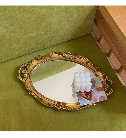 European Decorative Plate Storage Tray Oval  Jewelry Display Rotary Mirror  Candy Decor  Make Up