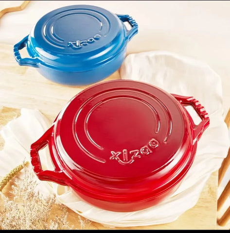 Cast Iron Enamel Pot Multi-Functional Non-Stick Cookware Colorful Long-Handle Kitchen Utensils Dutch Oven Braiser Pan