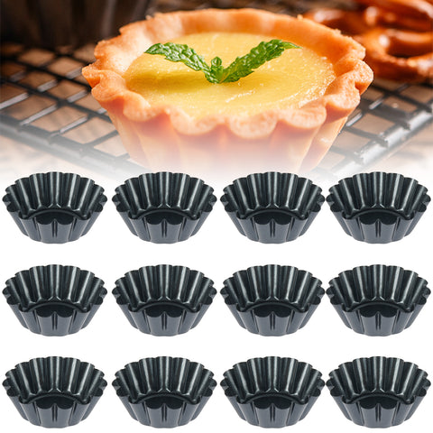 12Pcs Pan Mold Tart Quiche Flan Cake Non-stick Pie Pizza Mold Cupcake Egg Tart Tartlet Baking Mold Muffin Cup Pizza Pan Bakeware