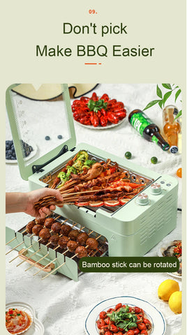 Electric Oven Smokeless Automatic Rotating Lamb Skewer Kebab BBQ Machine Barbecue Grill Roaster Hot Pot Stove Griddle Frying Pan