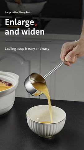 Long Handle Sauce Seasoning Spoons For Kitchen 304 Stainless Steel Soup Ladle Oil Splashing Spoon Anti Scalding Spoon