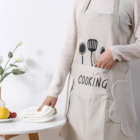 Kitchen Household Waterproof and Oil-proof Men and Women New Apron Cooking Baking Waterproof Oilproof Aprons Hand-wiping