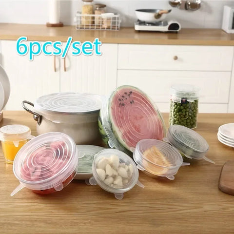 6pcs Reusable Silicone Stretch Lids For Food Bowls - Multifunctional Fruit And Vegetable Fresh-Keeping Cover