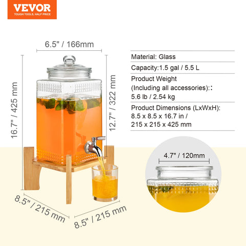 Beverage Dispenser Drink Dispensers for Parties Glass Juice Dispenser Stainless Steel Spigot Iced Tea Dispenser