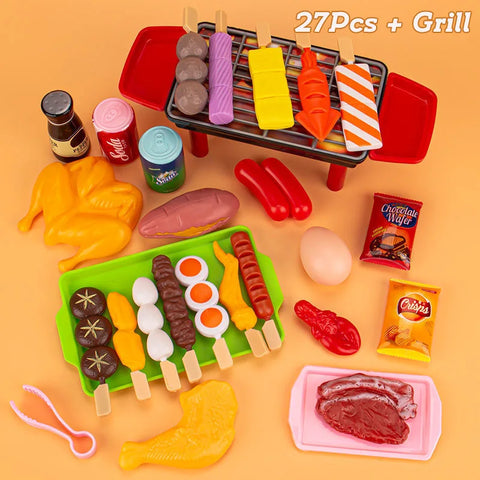 Mini Kitchen Pretend Play Toys Barbecue Set Children's Cooking Simulation Food Multi-set Christmas Gift For Kids Toddlers