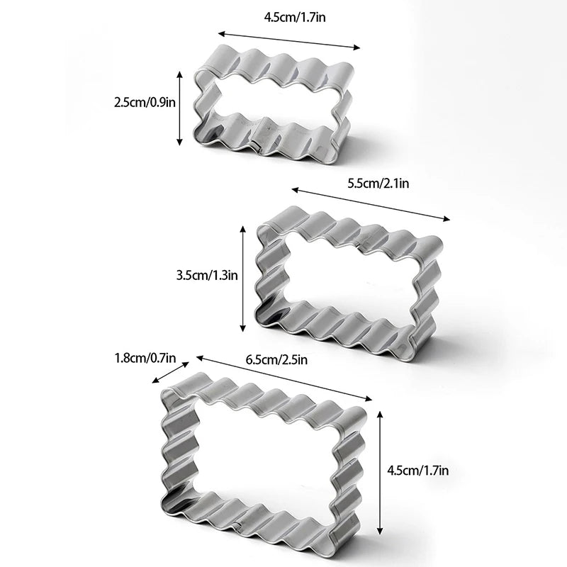 3Pcs Blessing Frame Stainless Steel Biscuit Mold Wave Rectangle/Square Cookie Cutter Wedding Fondant Cake Decoration Baking Mold