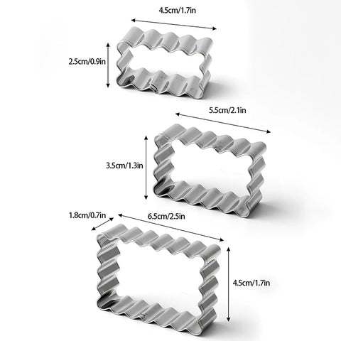 3Pcs Blessing Frame Stainless Steel Biscuit Mold Wave Rectangle/Square Cookie Cutter Wedding Fondant Cake Decoration Baking Mold