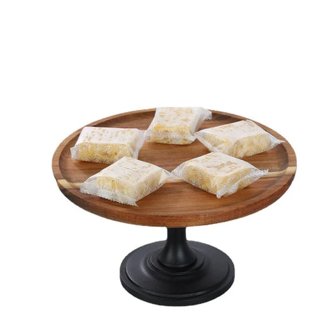 Wood Cake Stands with Dome Footed Cupcakes Display Plate Serving Platter Round Pedestal Stand for Sushi Fruit Snacks Tray