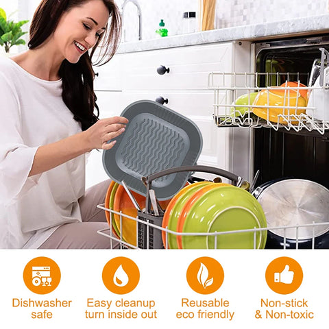 21CM Silicone Air Fryer Pot Tray BBQ Barbecue Pad Plate Airfryer Oven Baking Mold Basket Food Safe Reusable Square Air Fryer Pan