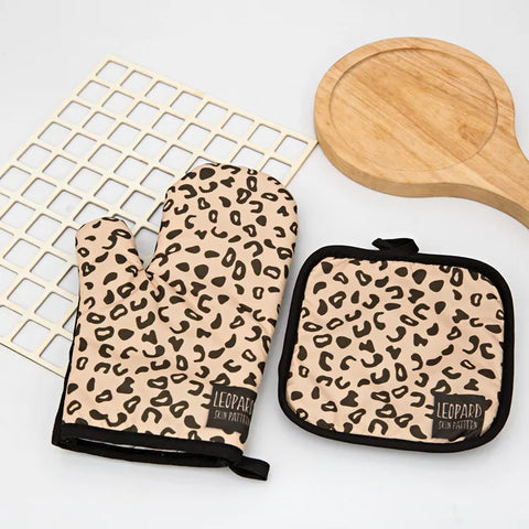 Kitchen Gloves Insulation Leopard Pattern Pad Cooking Microwave Gloves Baking BBQ Oven Potholders Oven Mitts Potholder Pad