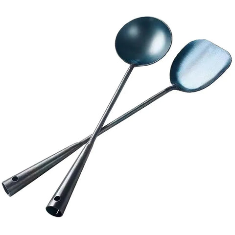 Chinese Shovel Ladle Traditional Handmade Iron Spatula Ladle Wok Tool Long Handle Scoop Ladle Kitchen Cooking Utensil Chef Tool