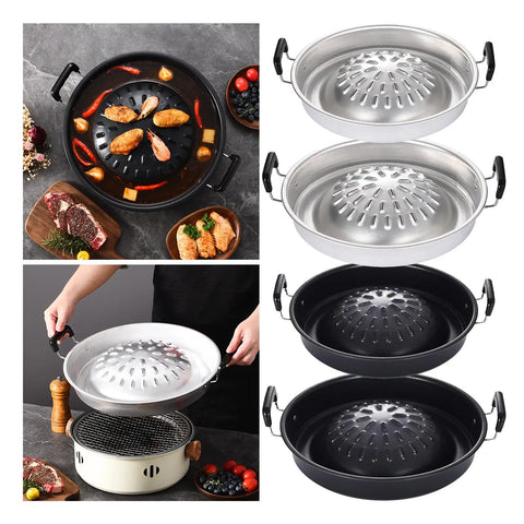 Camping Stove Grill Pan Picnic Round Indoor Outdoor 2in1 Cooking Meat Nonstick Roasting Pan Bbq Grill Pan Aluminum Grill Pan