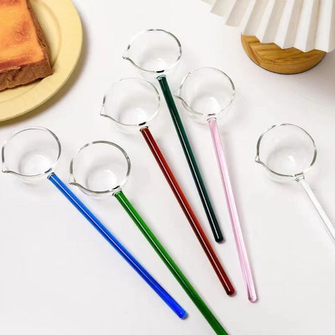 Creative Dessert Glass Spoon High Temperature Resistant Colourful Long Handle Transparent Soup Ladle Household Kitchen Spoons