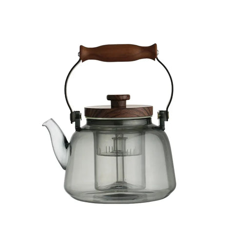 Walnut Handle Glass Teapot Household High Borosilicate Tea Infuser Steaming Integrated Flower Teapot Can Heat The Kettle