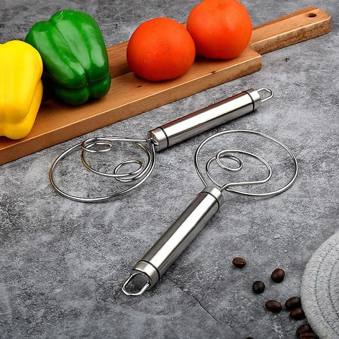 Danish Dough Whisk Stainless Steel Dutch Style Bread Dough Hand Mixer Wooden Handle Kitchen Baking Tools Pastry Dough Blender