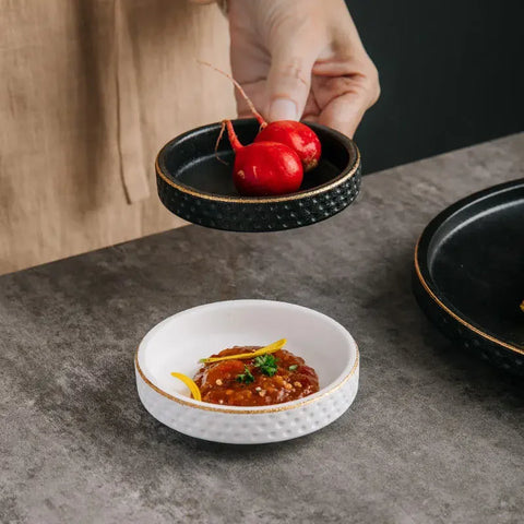 Ceramic Vinegar Dish 3.5 Inches Dipping Dishes Household Soy Sauce Snack Plate White Black Seasoning Small Bowl Kitchen