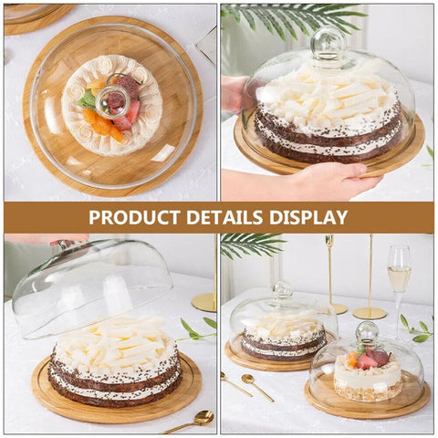 Wood Cake Display Rack Cupcake Holder Dome Lid For Tea Party Cake Serving Plate Cheese Display Glass Dome