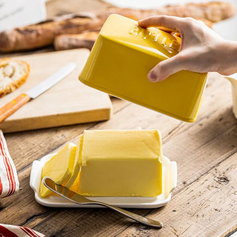 Ceramic Butter Dish with Lid,Kitchen Countertop Cheese Plate,Porcelain Butter Container Organizer,Tableware,Dishwasher Safe