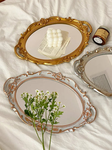 European Decorative Plate Storage Tray Oval  Jewelry Display Rotary Mirror  Candy Decor  Make Up