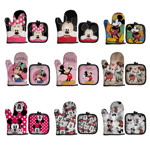 Mickey and Minnie Baking Gloves Cartoon Insulation Mat Pink Microwave Oven Mitt Anti-heat Cooking Potholders Kitchen Accessories