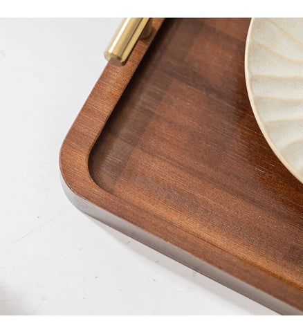 Bamboo Tray Handle New Chinese Tea Set Bamboo Hotel small Tea Tray Wooden Family Breakfast Tray Metal Handle