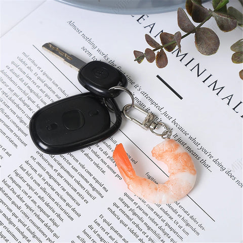 PVC Imitation Shrimp Meat Key Chains Creative Food Keychain for Women Bag Pendant Novelty Funny Scene Decoration Party Gift