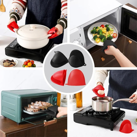 4pcs Oven Glove Thicken Silicone Pot Holder Mini Oven Mitts Heat Resistant Pinch Covers for Baking Kitchen Cooking BBQ  Grilling