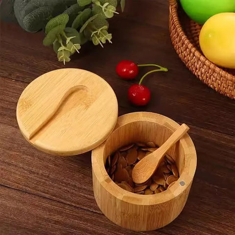 Natural Bamboo Salt & Pepper Condiment Set with Magnetic Lid Elegant Wooden Salt Pepper Jars Sugar Container Spice Storage Pot