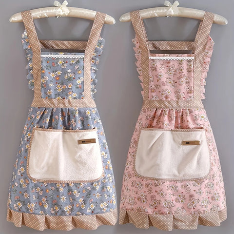 Cute Canvas Apron Breathable Floral Apron Waterproof and Oil-resistant Breathable Workwear Apron Women Men Cooking Floral Apron