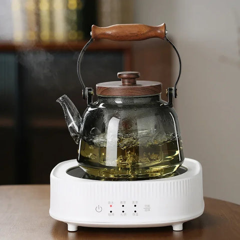 Walnut Handle Glass Teapot Household High Borosilicate Tea Infuser Steaming Integrated Flower Teapot Can Heat The Kettle