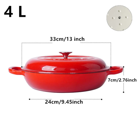 33cm Cast Iron Dutch Oven with Lid For Cooking Meat and Seafood  13 Inch Enameled Cast Iron Shallow Casserole Braiser Oven Safe