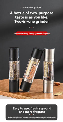 Salt and Pepper Grinder 2 in 1 Manual Stainless Steel Salt Pepper Mills with Adjustable Ceramic Grinding Spice Mill Kitchen Tool