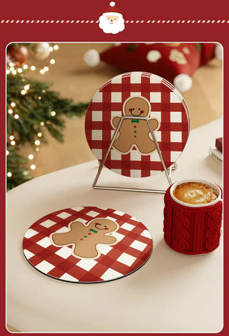 Christmas Style Coasters Tabletop Tea Cups Absorbent Pads Bowl Plates Circular Placemats Drain Christmas Party Accessories