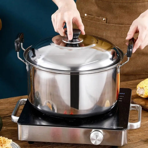 Kitchen Saucepan Stainless Steel Soup Pot Binaural Handle with Lid Stockpot Deepened Stewed Pot Dormitory