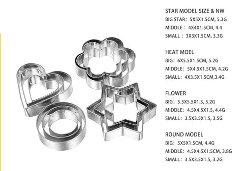 Cookie Cutters 4 Styles Flower Heart Circle Star Baking Mould Stainless Steel Baking Mold Biscuit Cookie Cutter Fruit Egg Mould