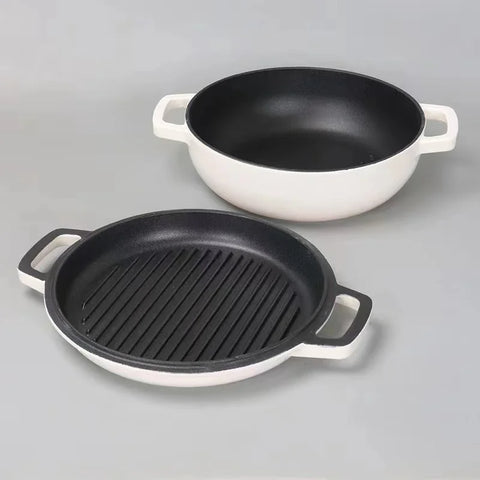 Cast Iron Enamel Pot Multi-Functional Non-Stick Cookware Colorful Long-Handle Kitchen Utensils Dutch Oven Braiser Pan