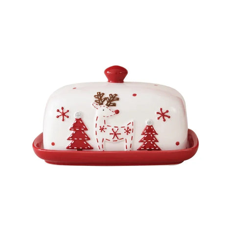 Ceramic Butter Dish Nordic Santa Claus Elk Cakes Sweets Desserts Plate Butter Plates Cheese Tray Tableware Christmas Food Tray