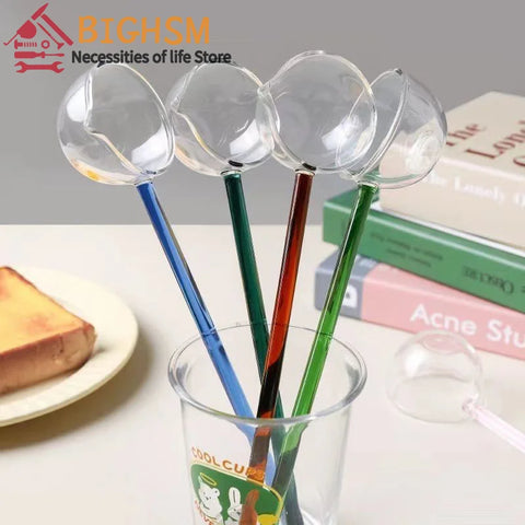 Creative Dessert Glass Spoon High Temperature Resistant Colourful Long Handle Transparent Soup Ladle Household Kitchen Spoons