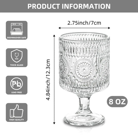 4PCS Vintage Goblet Glasses Charming Vintage Embossed Floral Cocktail Glass Cups Set Mixed Drink Glasses For Bars Restaurants