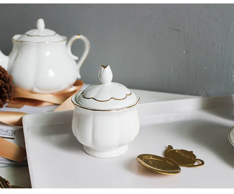 Sugar Bowl with Lid, Milk Jug, Family Cafe, Coffee Shop Set, Gold Line Sauce Creamer Pot, Candy Jar, Modern Fashion