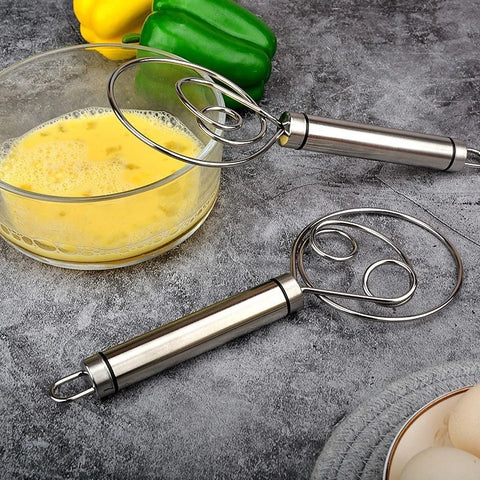 Danish Dough Whisk Stainless Steel Dutch Style Bread Dough Hand Mixer Wooden Handle Kitchen Baking Tools Pastry Dough Blender